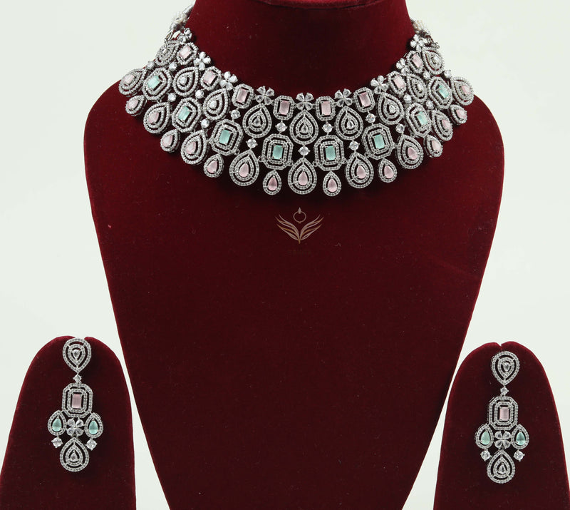 timeless treasure pink and green necklace set